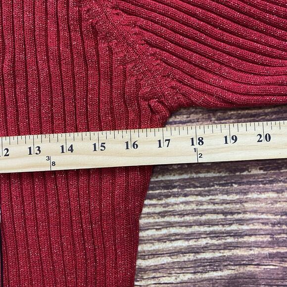 BASIC EDITIONS Red Glitter Turtle Neck Sweater Ribbed Christmas L - Picture 4 of 6